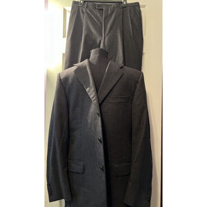 Hickey Freeman Madison Worsted Wool 42R Dark Gray Two Piece Suit Pants 34X28